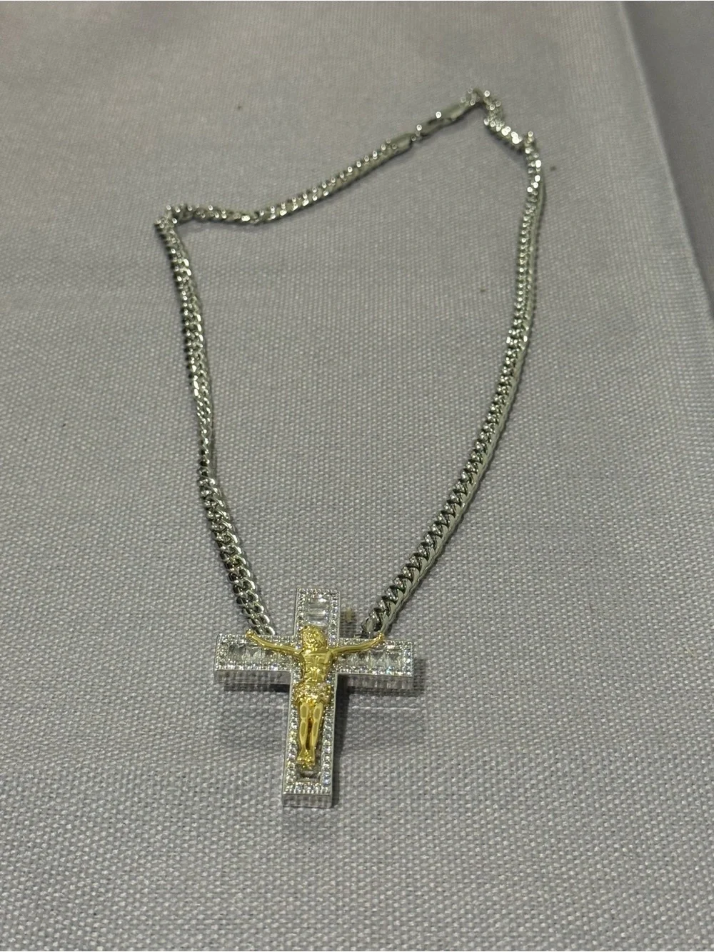 Sterling Silver Cross Necklace with Gold Crucifix Pendant - Women's Jewelry